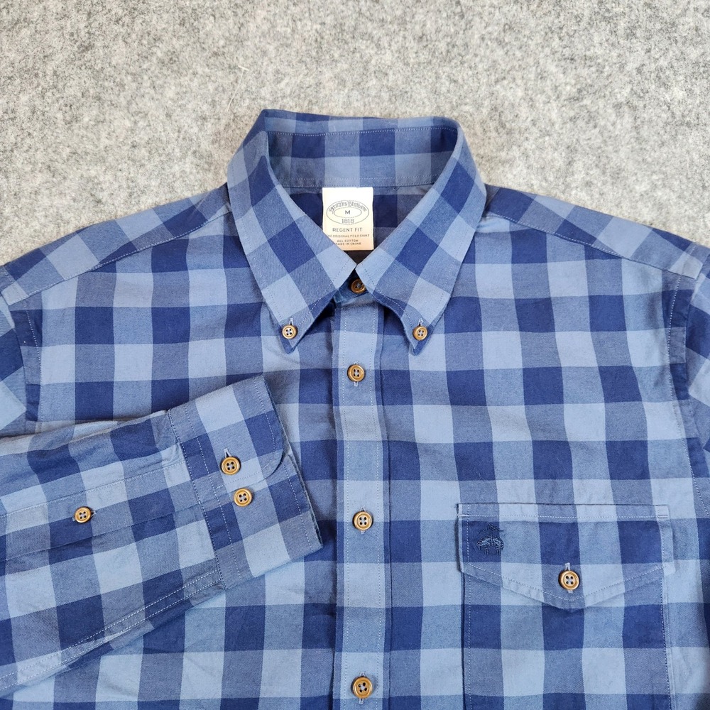Brooks Brothers 1818 Regent Fit Shirt Men M Blue Buffalo Check Plaid Button Down